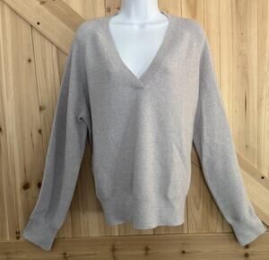 The Reset R Label VNeck Sweater Gray Taupe 100% Wool Old Money Quiet Luxury XL